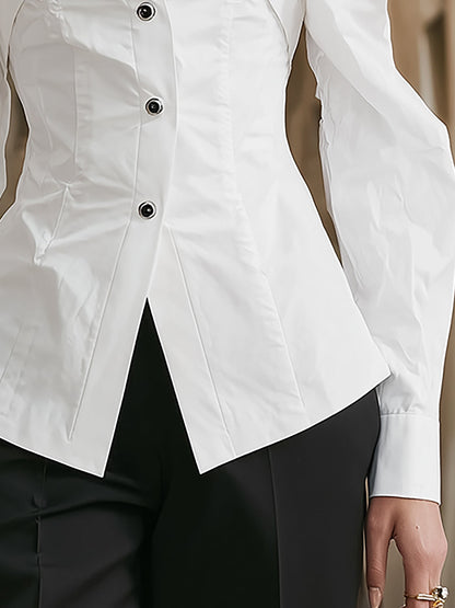 Fableyn Elegant White Off-Shoulder Blouse with Layered Ruffle Trim